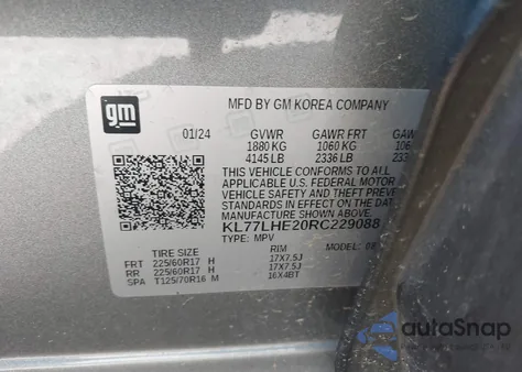 2024 Chevrolet Trax Fwd Lt from USA, damaged, VIN KL77LHE20RC229088